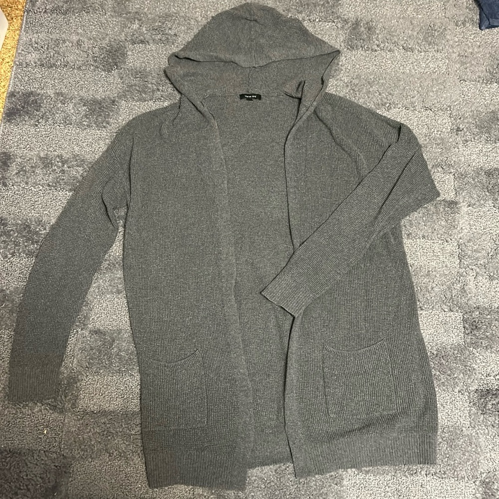 Gray Waffle Knit Hooded Cardigan